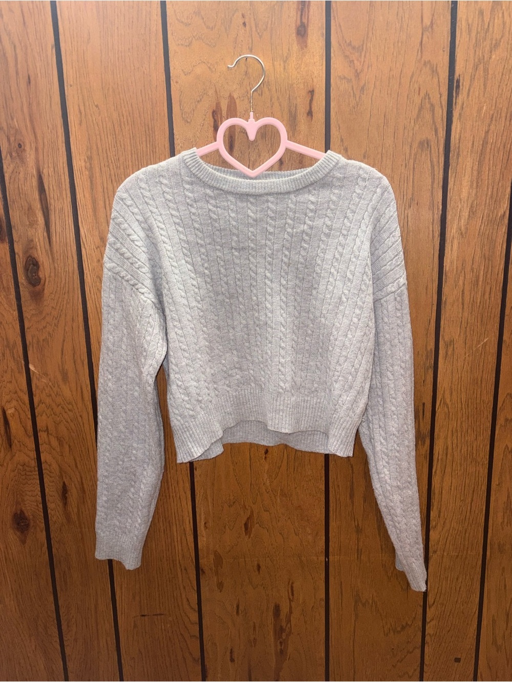 Ambiance Light Gray Cable-Knit Crewneck Sweater
